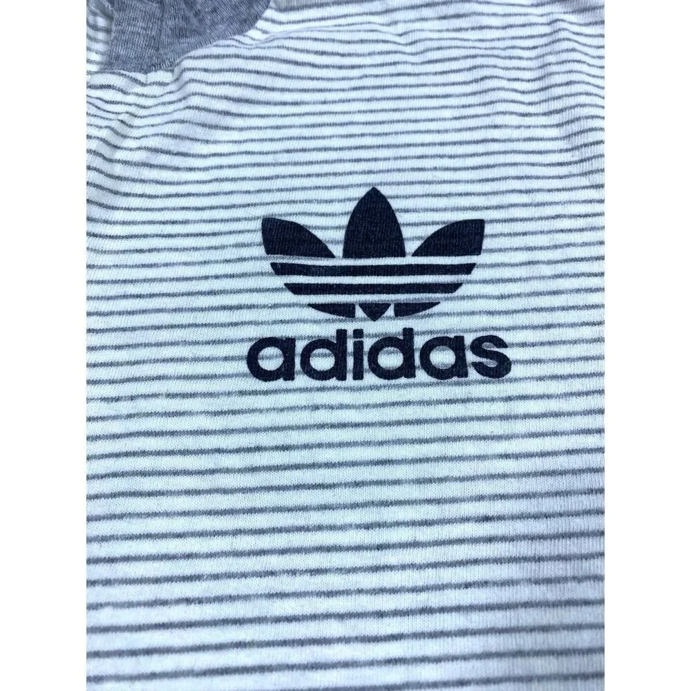 Vintage 80s Adidas T Shirt Men's LARGE Gray White Trefoil Single Stitch Striped